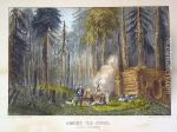 Among The Pines; Home Sweet Home; The Old Farm House; The Roadside Mill Oil Painting - Currier & Ives Publishers