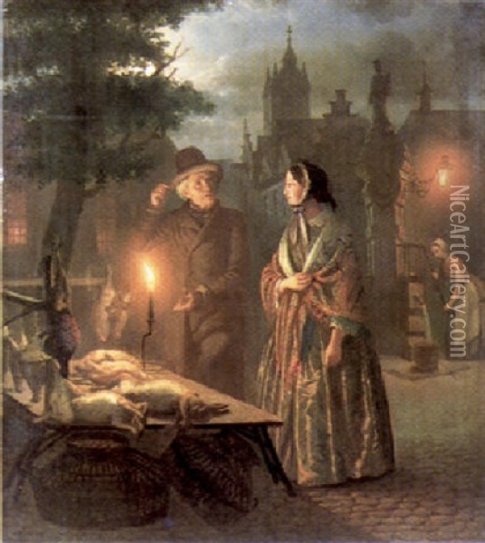 The Game Stall Oil Painting - Petrus van Schendel