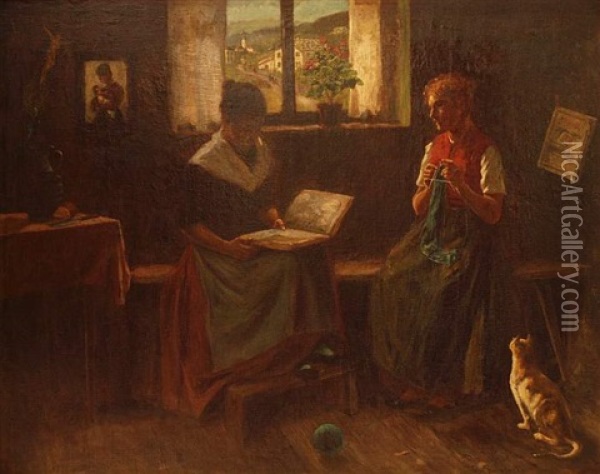 Blick Aus Der Bauernstube Oil Painting - Otto von Ruppert