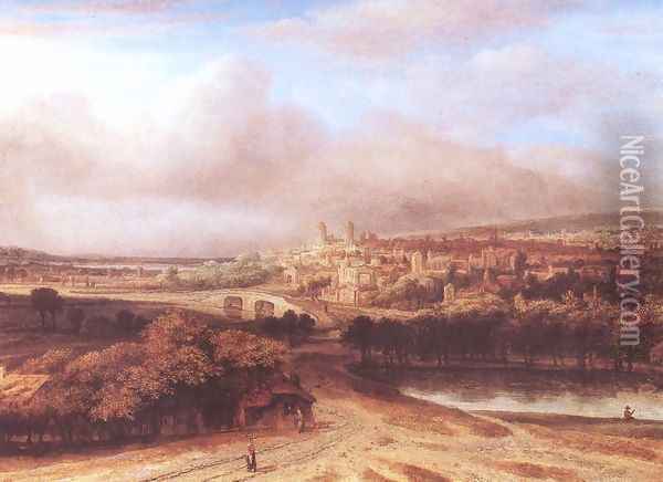 Village on a Hill 1651 Oil Painting - Philips Koninck