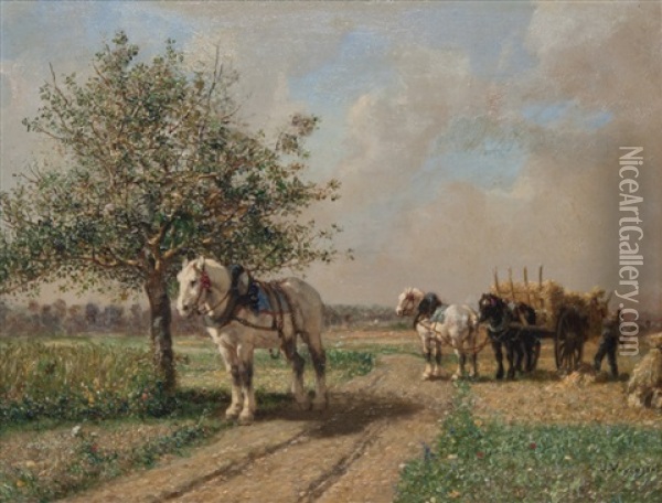 La Moisson, Plaine De Barbizon Oil Painting - Jules Jacques Veyrassat