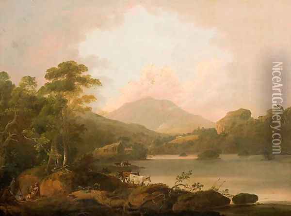Landscape by Lakeside Oil Painting - Julius Caesar Ibbetson