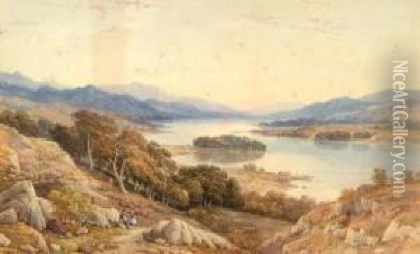 Extensive View Of Windermere With Figures In The Foreground Oil Painting - Aaron Edwin Penley