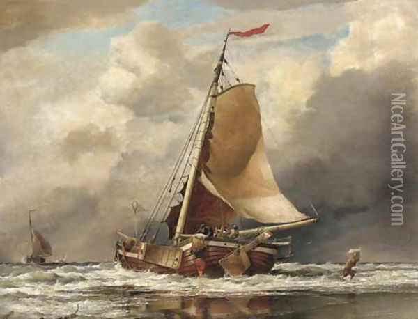 Scheveling Landing fish, coast of Holland Oil Painting - Edward William Cooke