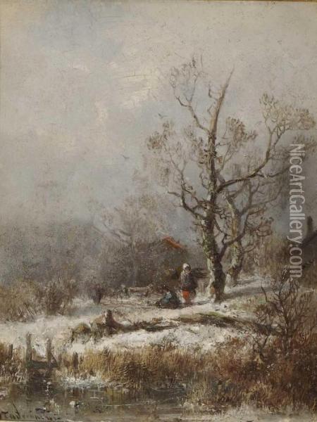 Winterlandschaft Mit Reisigsammlern Oil Painting - Adolf Stademann