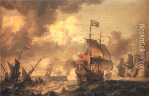 Naval Action Between Dutch Shipping Including The Flagship Zwolle Oil Painting - Bonaventura Peeters the Elder