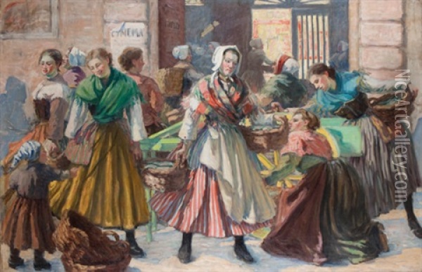 Market At Etaples Oil Painting - Marie Tuck