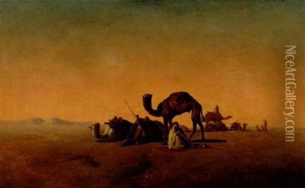 Okenlandskap Med Beduiner Oil Painting - Henrik August Ankarcrona