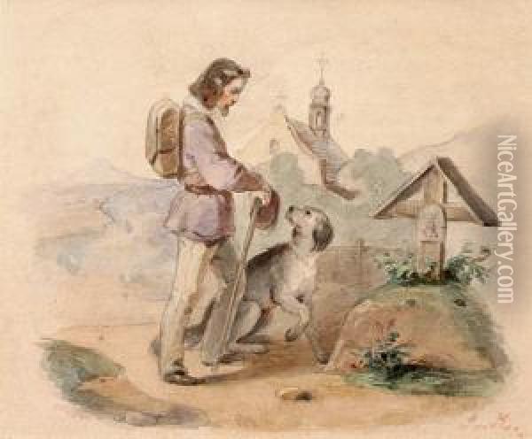 Pilgrim At A Grave Oil Painting - Amalie Manesova