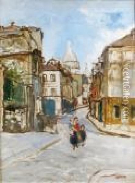 Rue Animee A Montmartre Oil Painting - Marcel Leprin
