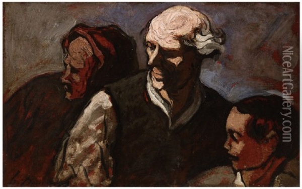 A Family On The Barricades Oil Painting - Honore Daumier