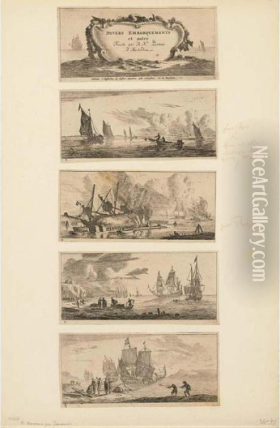 Various Embarkations And Other Naval Scenes (holl.125-137) Oil Painting - Regnier Remigius Zeeman /