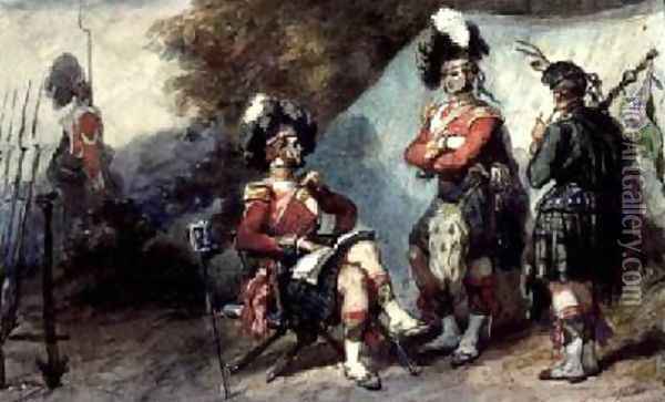 Officers of the 79th Highlanders at Chobham Camp Oil Painting - Eugene Louis Lami
