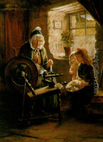 Spinning At Her Wheel Oil Painting - Tom Mcewan