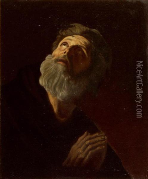Heiliger Mit Gefalteten Handen Gegen Den Himmel Aufblickend Oil Painting - Georg Gsell