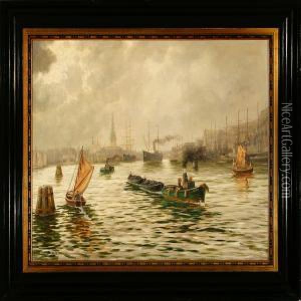 Harbour Scene From Copenhagen Oil Painting - Alfred Jensen