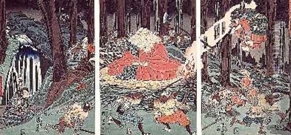 Minamato no Yoshitsune Oil Painting - Utagawa Kuniyoshi