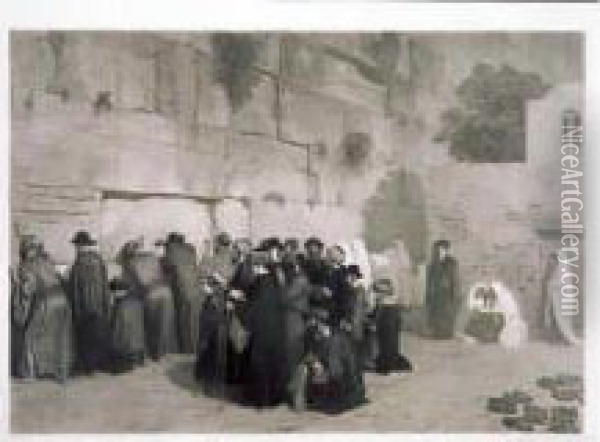 Les Juifs Devant Le Mur Des Lamentations Oil Painting - Alexandre Bida