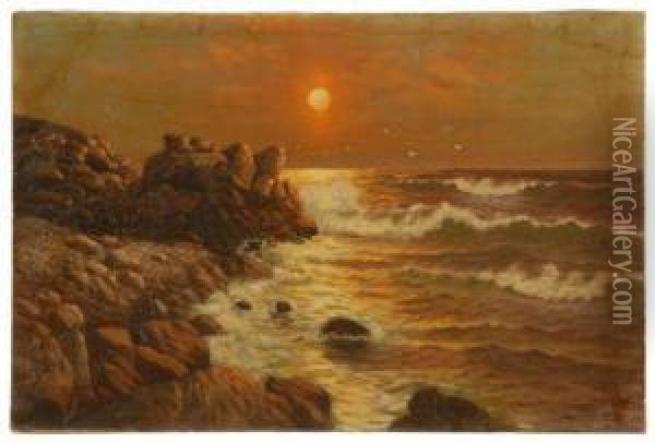 Luminous Coastal Scene Oil Painting - Dey De Ribcowsky