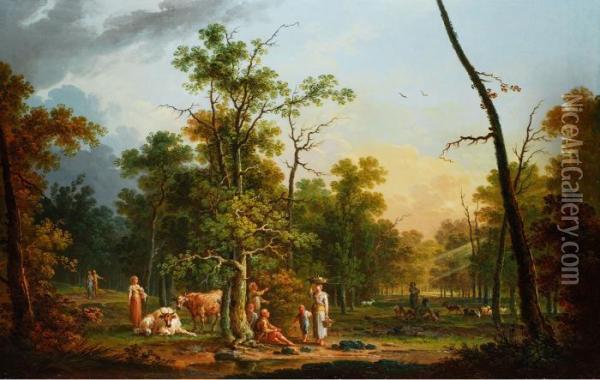 Hirten, Schafe Und Rastende Wanderer Oil Painting - Jean-Baptiste Claudot De Nancy