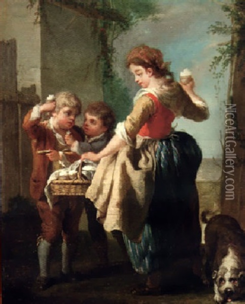 A Woman Selling Sherbert Oil Painting - Jean-Baptiste Charpentier the Elder