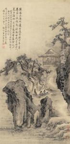 Landscape With Pavilion On Peak Oil Painting - Li Yin