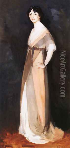 Girl In Rose And Gray Miss Carmel White Oil Painting - Robert Henri