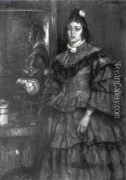 Portrat Einer Dame In Grunviolettem Kleid Oil Painting - Ferdinand Dorsch