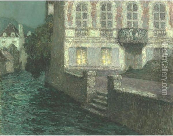 Maison Sur La Riviere Au Clair De Lune Oil Painting - Henri Eugene Augustin Le Sidaner