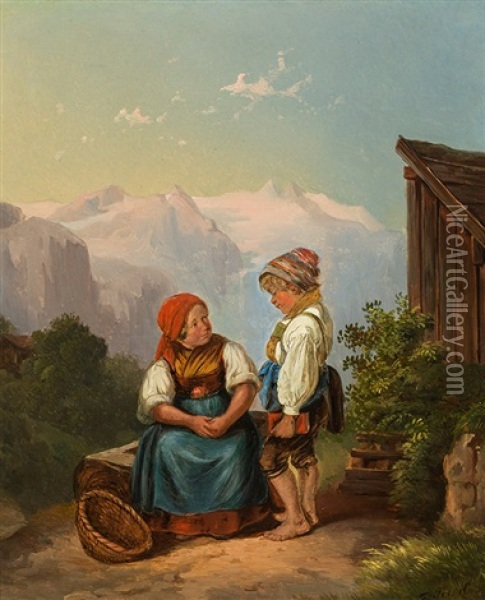 On The Way To School Oil Painting - Johann Friedrich Treml