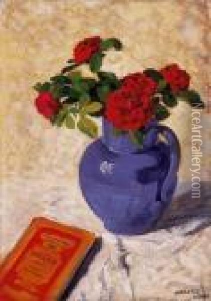 Still-life With Book Oil Painting - Jeno Szigeti