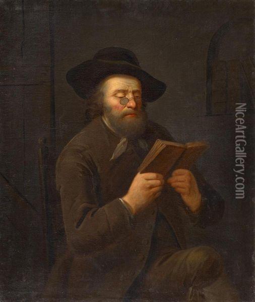 Man Reading Oil Painting - Johann Georg Trautmann