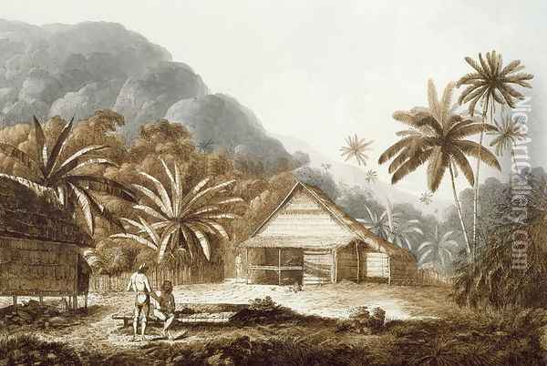 View in the Island of Cracatoa, from Views in the South Seas, pub. 1789 Oil Painting - John Webber