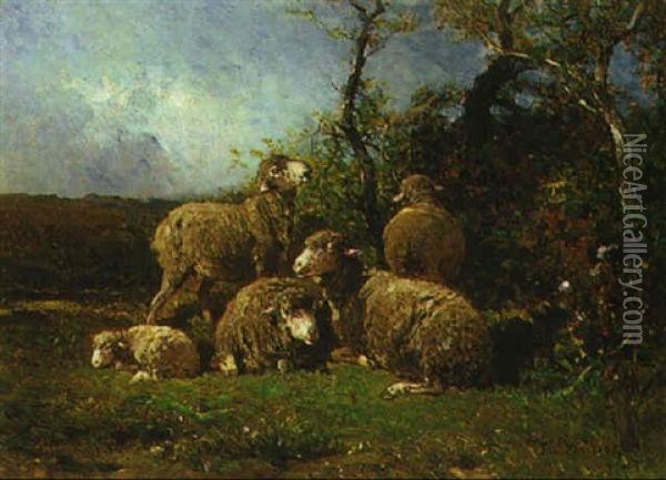 A Flock Of Sheep Oil Painting - Felix Saturnin Brissot de Warville