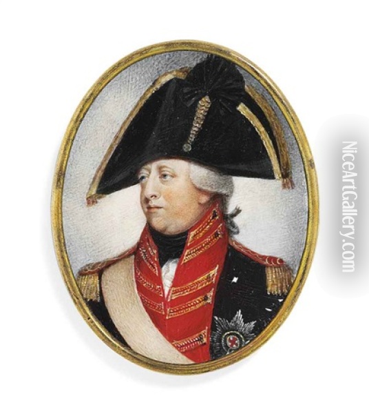 King George Iii, In Blue And Red General's Uniform (the Blues) With Gold Epaulettes, Black Stock, Buff-colored Sword-belt, Black Cocked Hat Edged With Gold Oil Painting - Richard Collins
