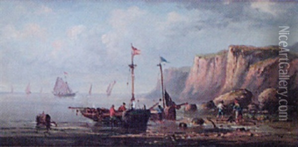 Coastal Landscape With Figures Oil Painting - Emile Godchaux