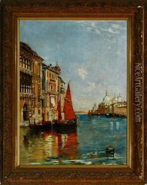 A Canal Scenery From Venice Oil Painting - Peter Ludvig Nathan