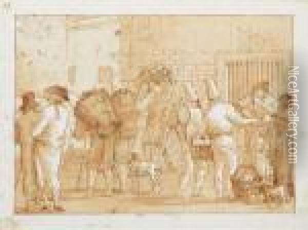 Punchinello Au Marche Oil Painting - Giovanni Domenico Tiepolo