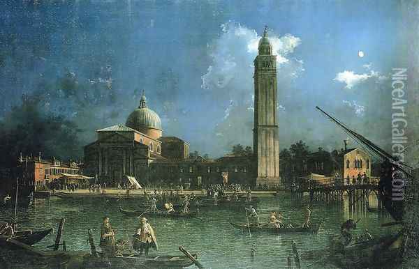 Night-time Celebration Outside the Church of San Pietro di Castello Oil Painting - (Giovanni Antonio Canal) Canaletto