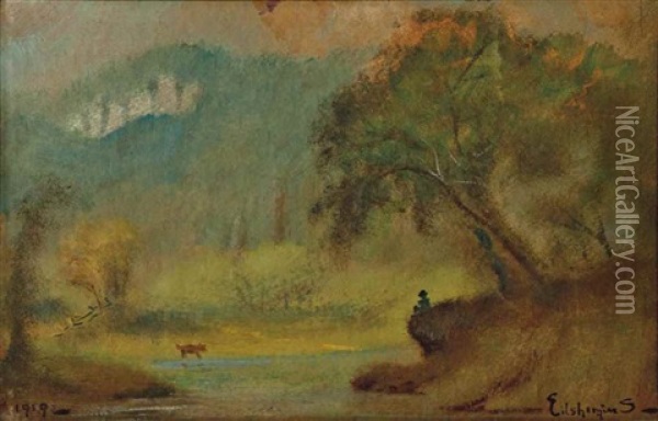 Figure And Dog In A Landscape Oil Painting - Louis Michel Eilshemius