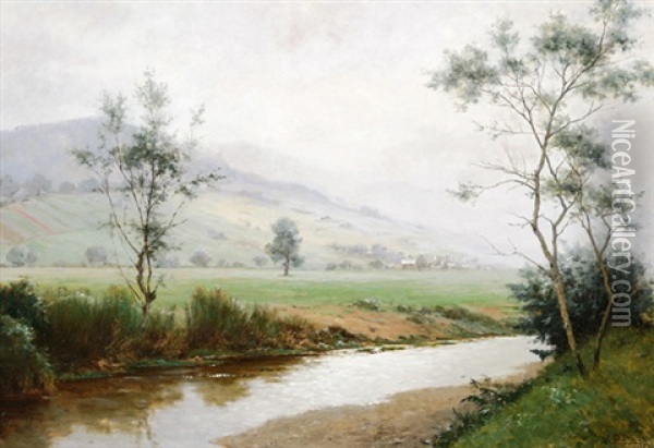 Nebel-flusslandschaft Im Weiten Tal (bei Baden-baden) Oil Painting - Victor Puhonny