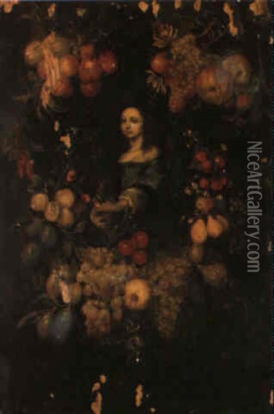 Jeune Femme Jouant De La Mandoline Dans Un Entourage De Fruits Oil Painting - Jan Pauwel Gillemans The Elder