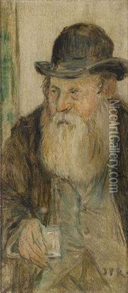 Portrait Of An Old Man Wearing A Bowler Hat Oil Painting - Jean Francois Raffaelli