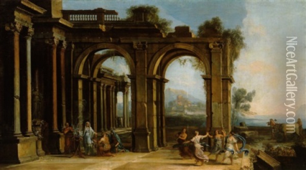 Capriccio Architettonico Con Una Scena Di Sacrificio E Carola Di Danzanti Oil Painting - Francesco (Imperiali) Ferdinandi
