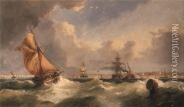 A Breezy Evening On The Mersey Oil Painting - William Callow