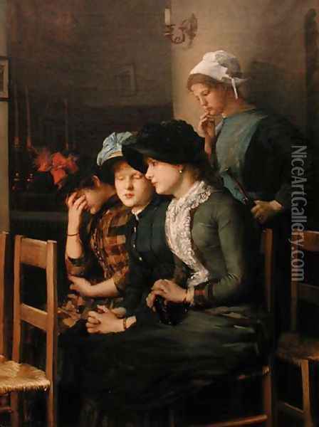 Young girls at church Oil Painting - Marie, Mrs Dujardin-Beaumetz Petiet