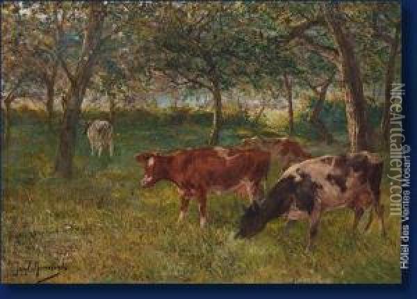 Vaches Au Pre Oil Painting - Jan C. Neervoort