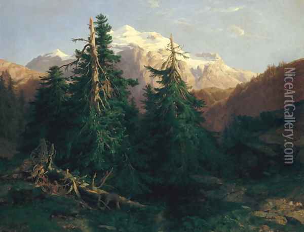 Glacier, Rosen Lanigletscher, 1854 Oil Painting - Alexandre Calame