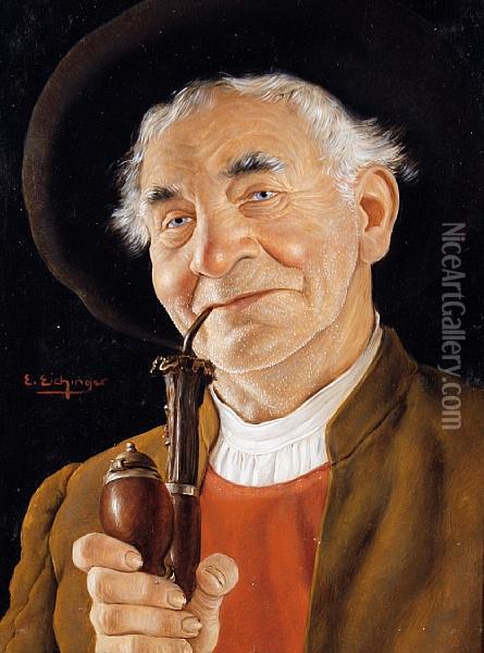 A Good Smoke Oil Painting - Erwin Eichinger