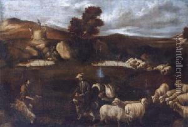 A Landscape With Shepherds And Their Flock Oil Painting - Pedro De Orrente